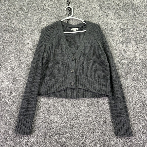 American Eagle Outfitters Sweaters - American Eagle Sweater Womens Small Gray Waffle Knit Button Cardigan Cropped